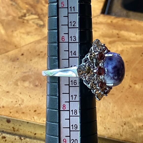Rare Tiffany Stone Red Garnet Sterling Silver Cocktail Ring Size 7 - Picture 8 of 9